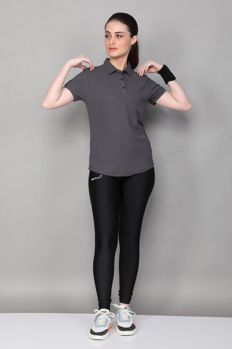 Sport Sun Max Polo Dark Grey T Shirt for Women
