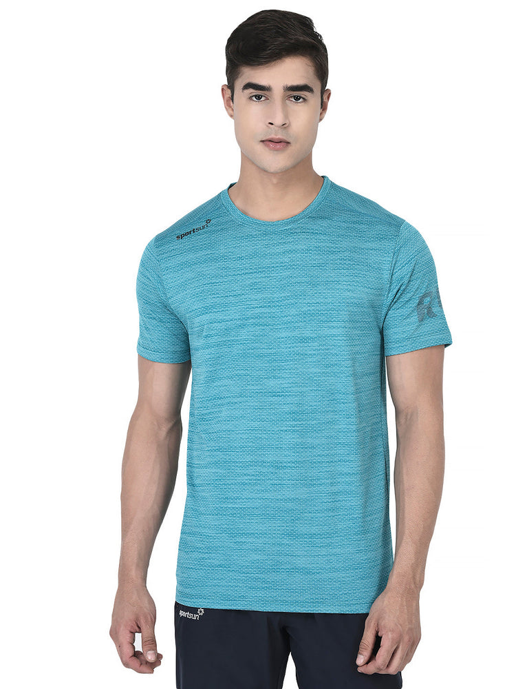 Sport Sun Men Self Design Sea Green Cool Run T Shirt