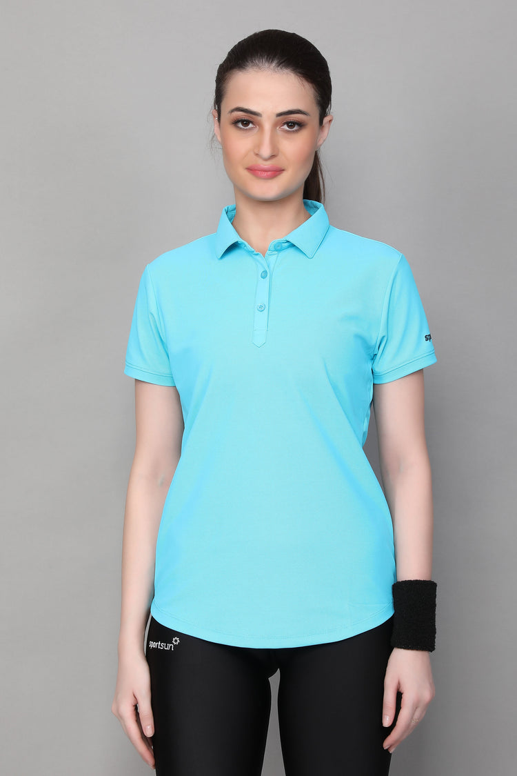 Sport Sun Max Polo Sky Blue T Shirt for Women