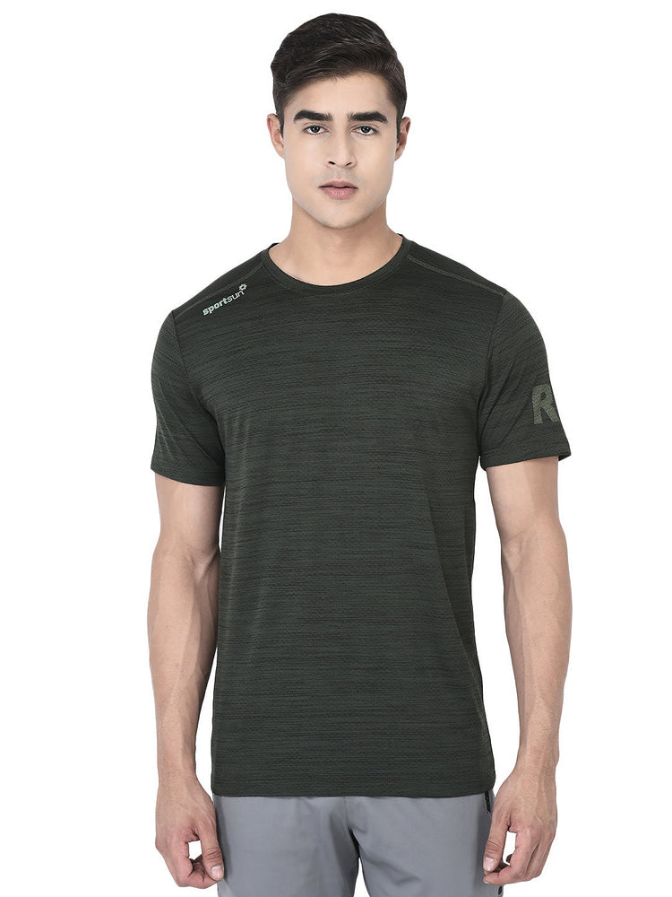 Sport Sun Men Self Design Olive Cool Run T Shirt