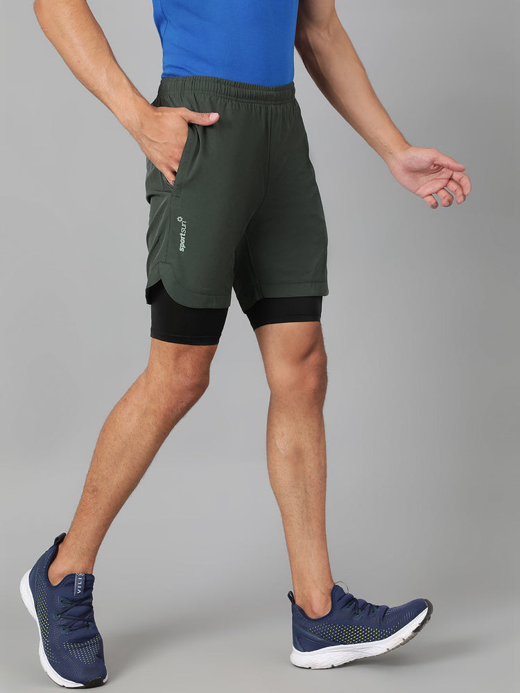 Sport Sun Solid Men NS Lycra Green Compression Shorts