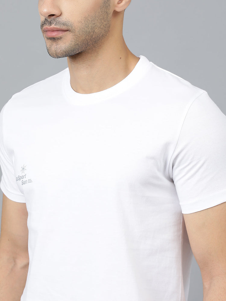 Sport Sun Cotton Round Neck White T-Shirt for Men
