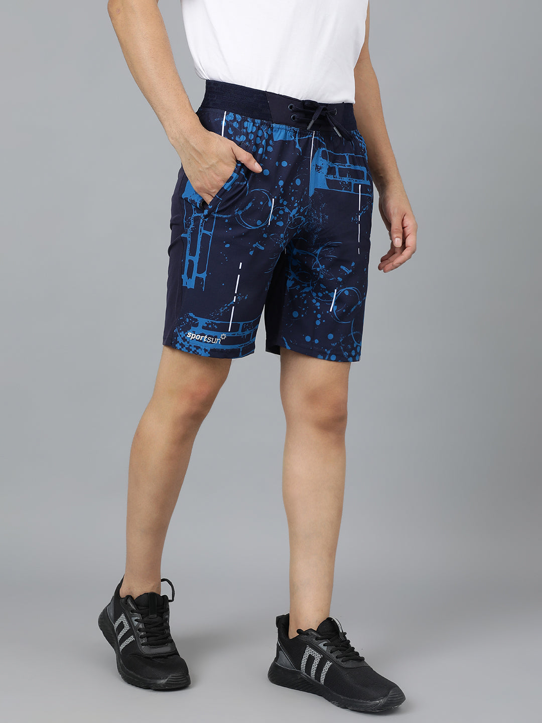 Sport Sun Navy Blue Printed Men NS Lycra Shorts