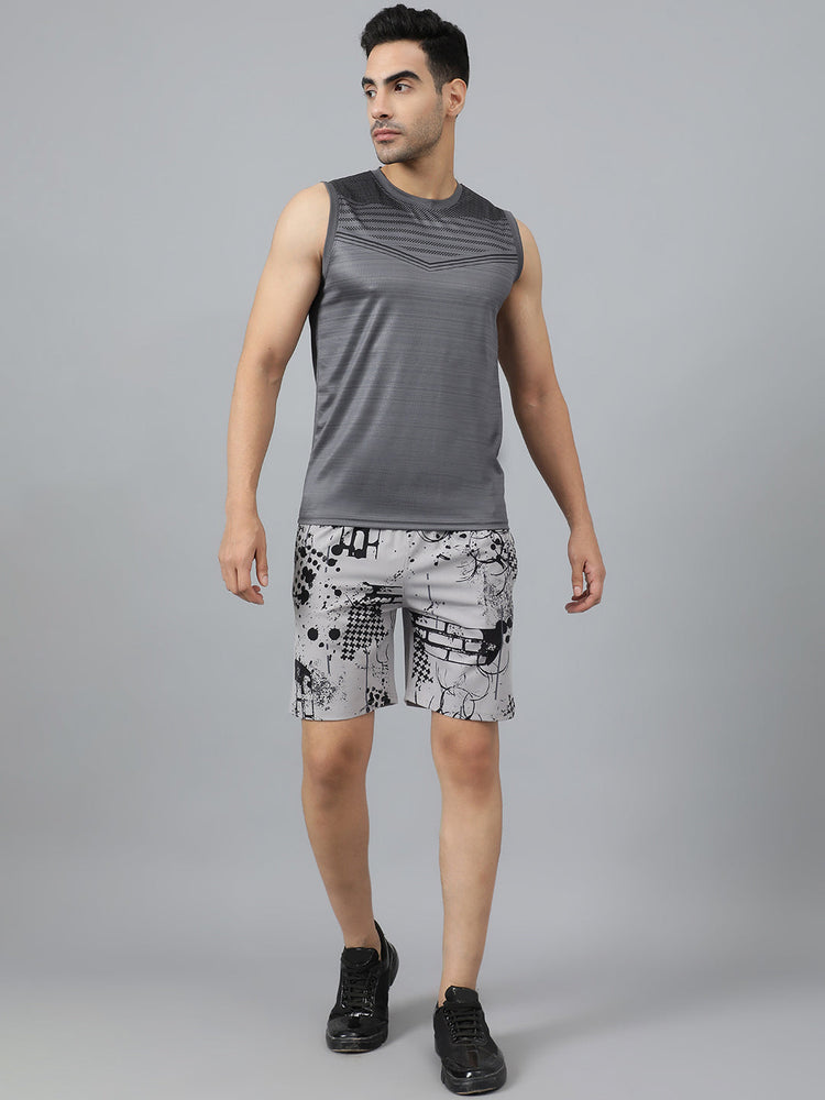 Sport Sun Light Grey Printed Men NS Lycra Shorts