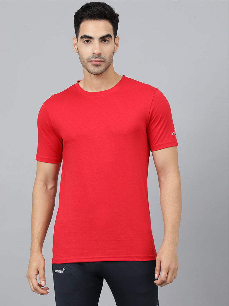 Sport Sun Cotton Round Neck Red T-Shirt for Men