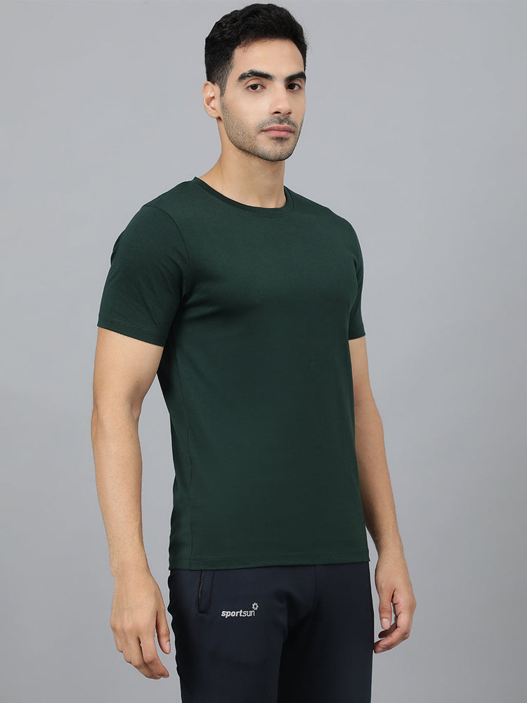 Sport Sun Cotton Round Neck Olive T-Shirt for Men
