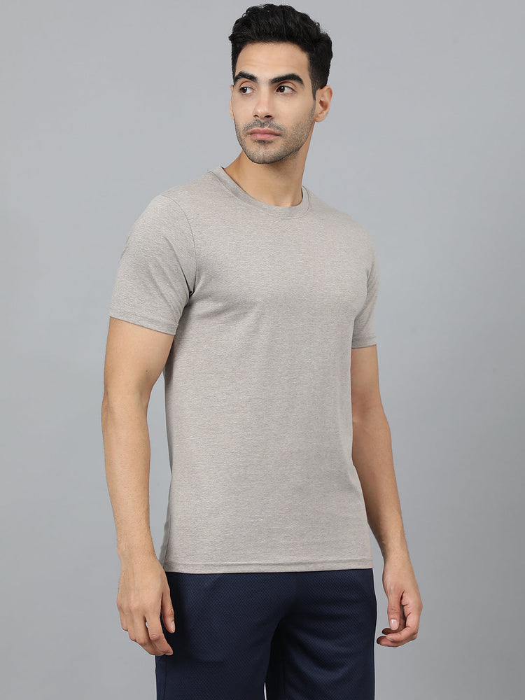 Sport Sun Cotton Round Neck Light Grey Milange T-Shirt for Men