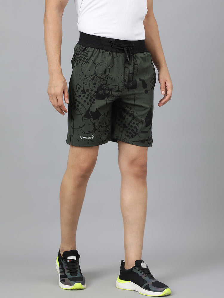 Sport Sun Olive Printed Men NS Lycra Shorts