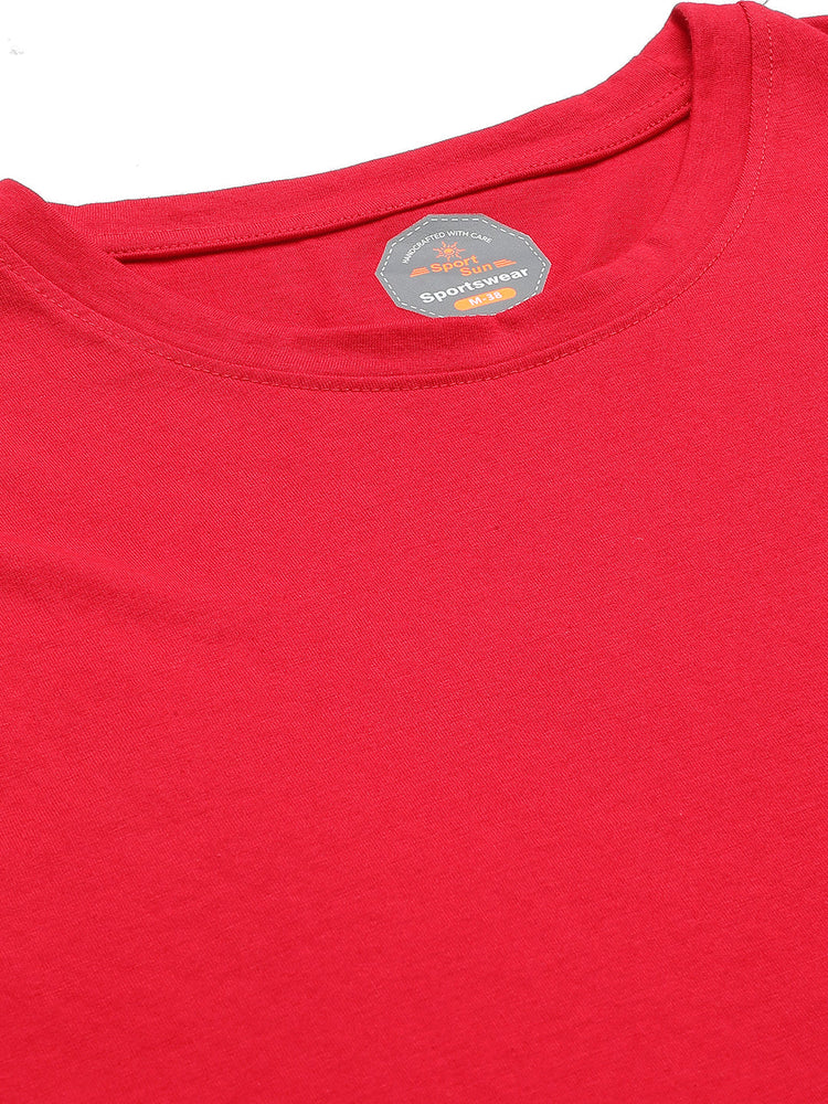 Sport Sun Cotton Round Neck Red T-Shirt for Men