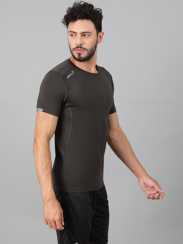 Sport Sun Round Neck Playcool Mesh Dark Grey T Shirt For Men