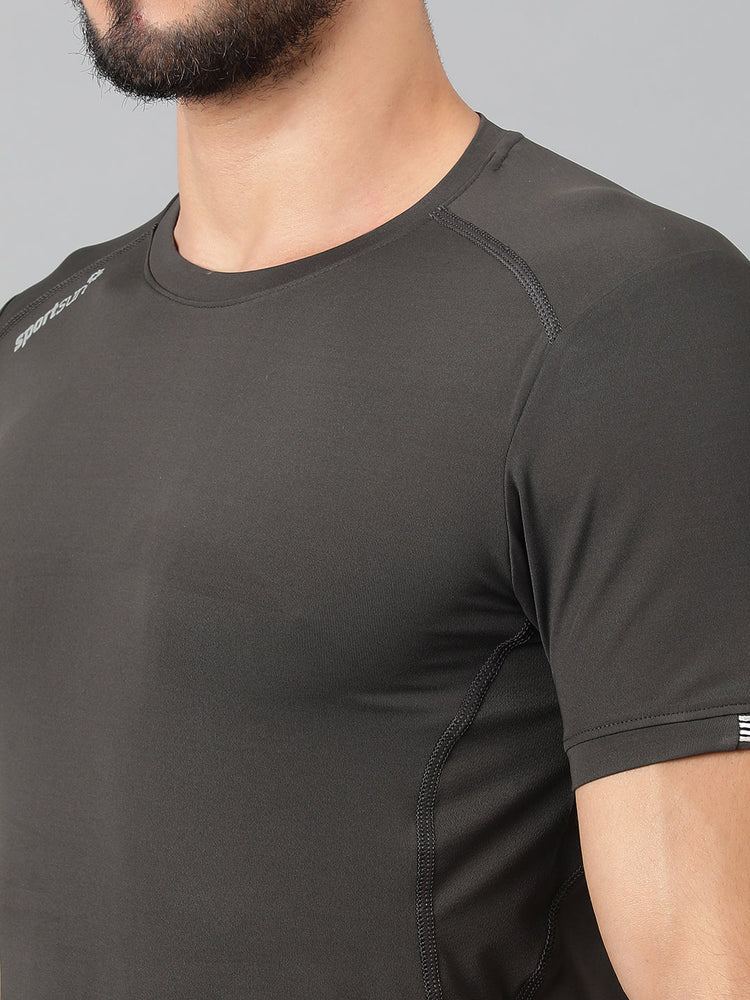 Sport Sun Round Neck Playcool Mesh Dark Grey T Shirt For Men