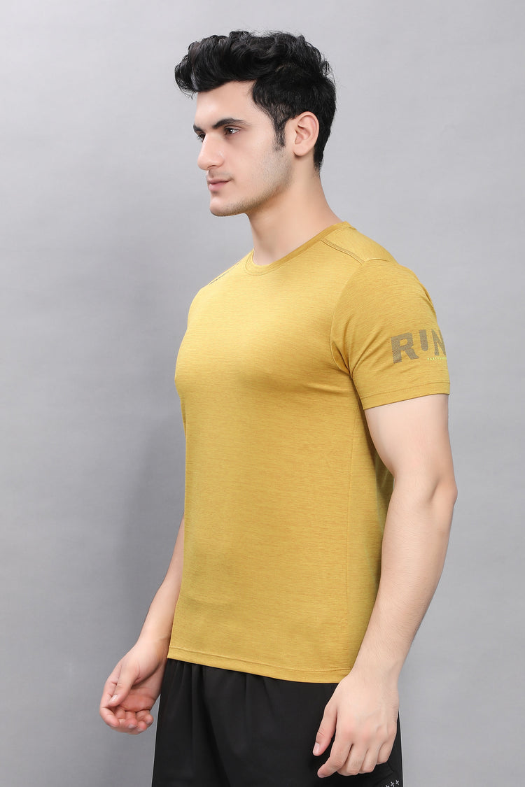 Sport Sun Self Design Mustard Milange Cool Run T Shirt