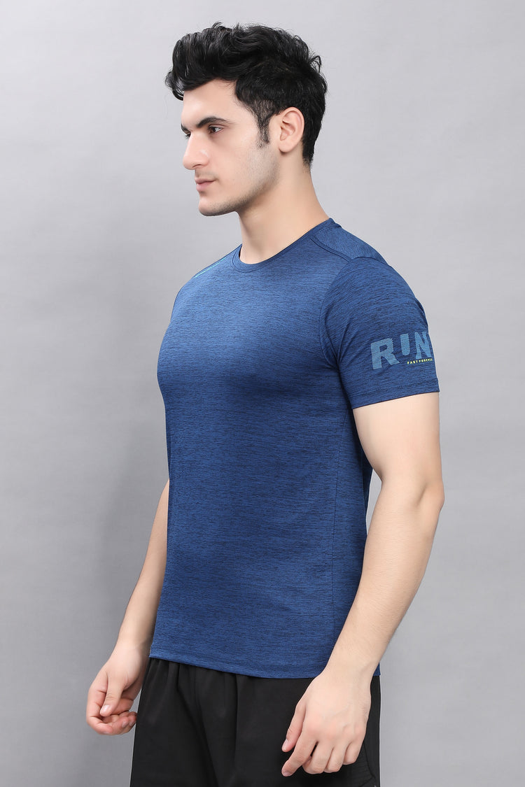 Sport Sun Self Design Navy Milange Cool Run T Shirt