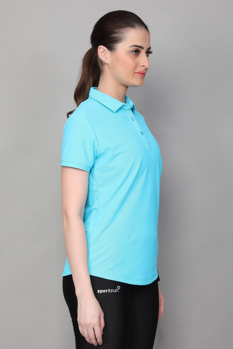 Sport Sun Max Polo Sky Blue T Shirt for Women