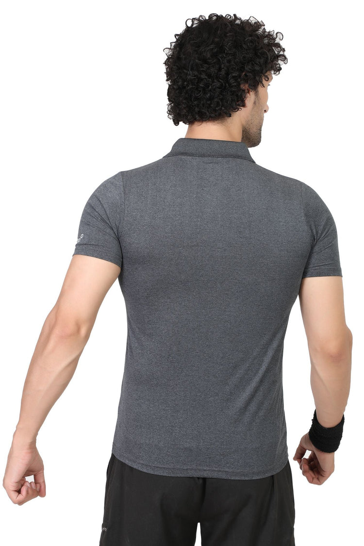 Sport Sun Milange Polo Printed Dark Grey T Shirt for Men