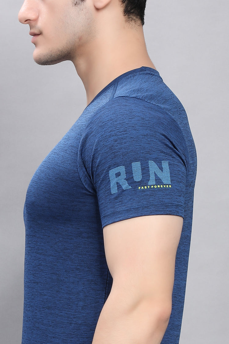 Sport Sun Self Design Navy Milange Cool Run T Shirt