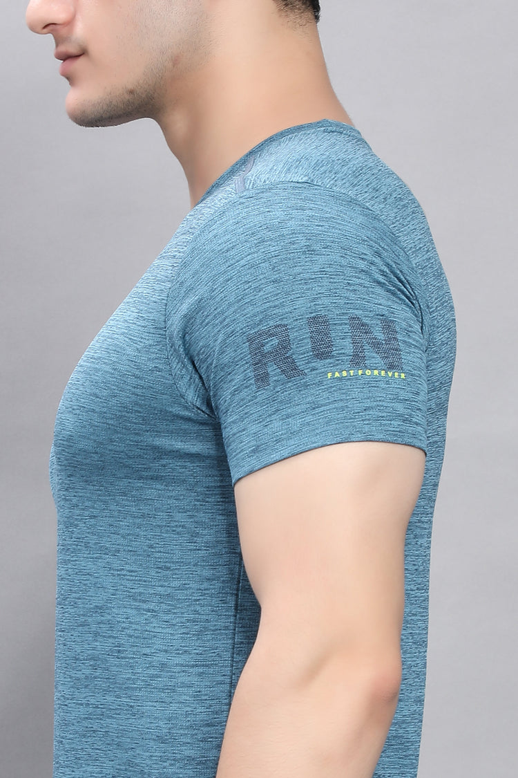 Sport Sun Self Design Ice Blue Milange Cool Run T Shirt