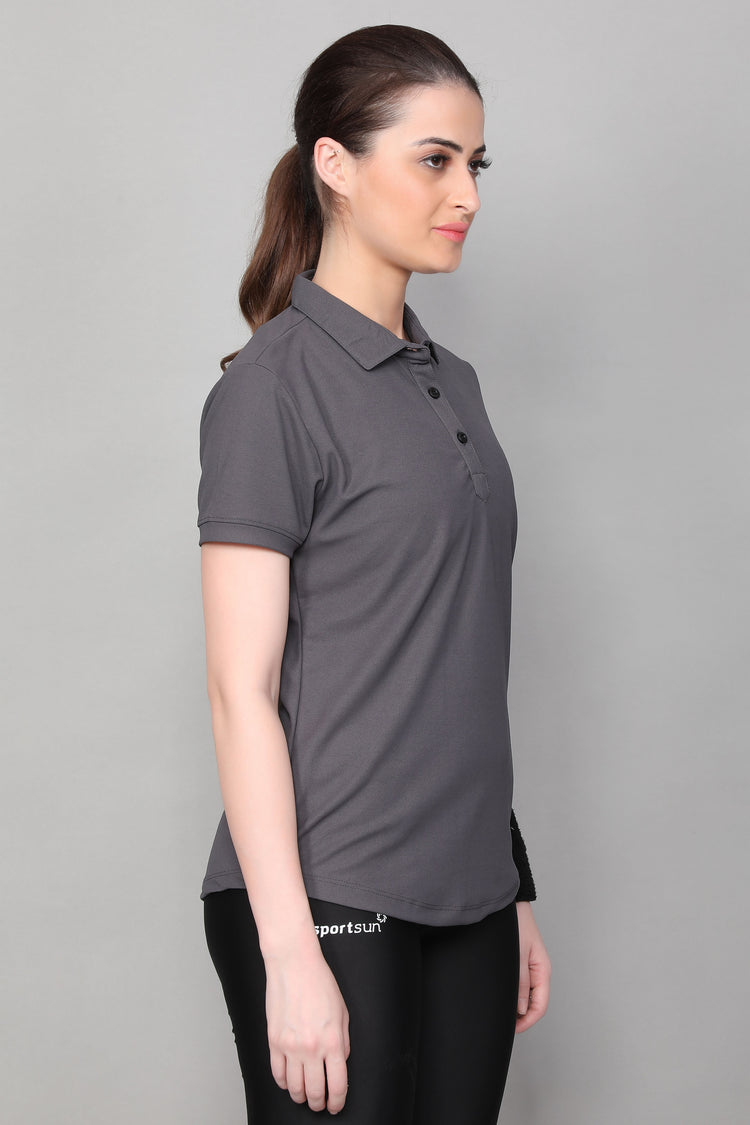 Sport Sun Max Polo Dark Grey T Shirt for Women