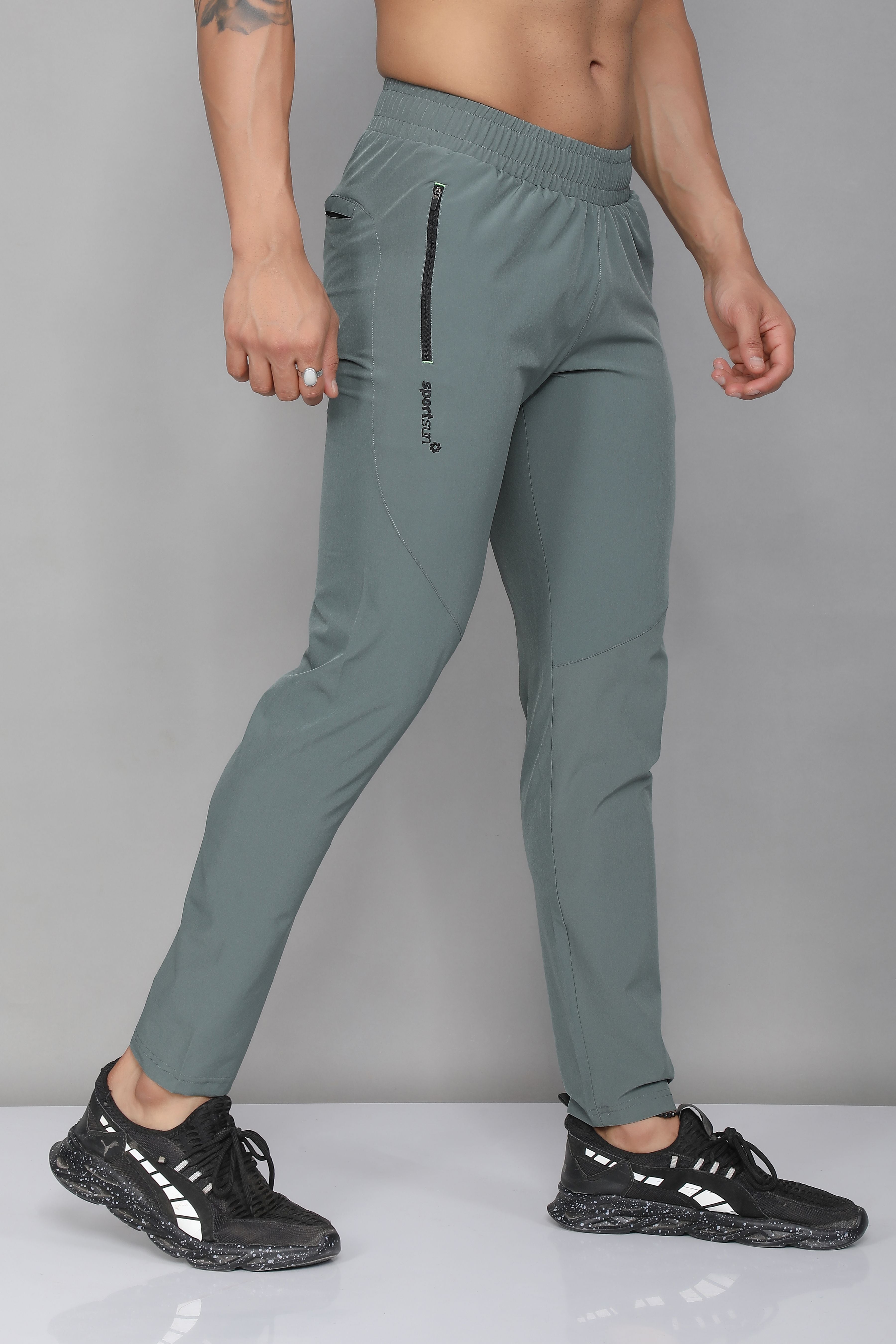 Buy online Grey Mid Rise Solid Track Pant from bottom wear for