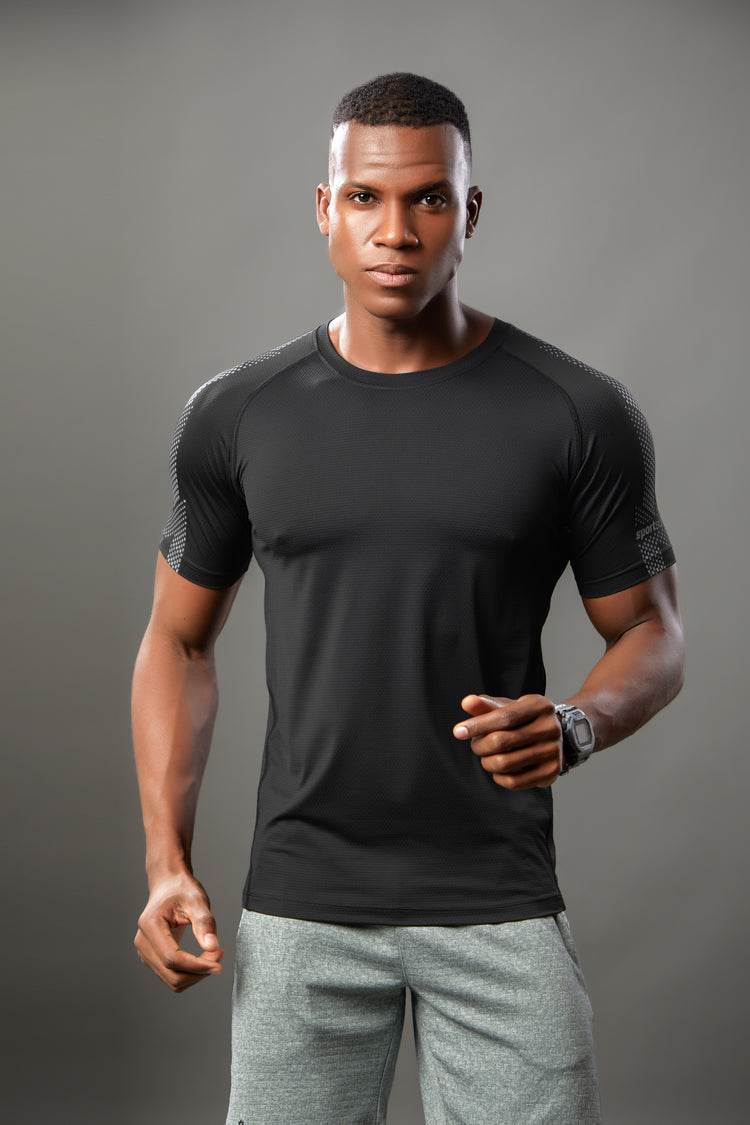 Sport Sun Round Neck Nylon Max Black T Shirt