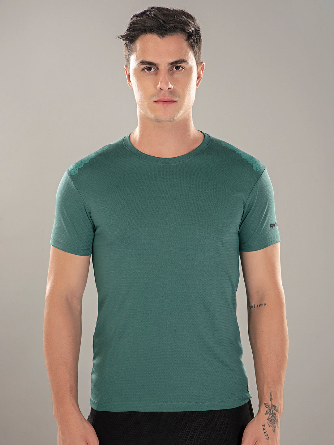 Sport Sun Active Round Neck Green T Shirt