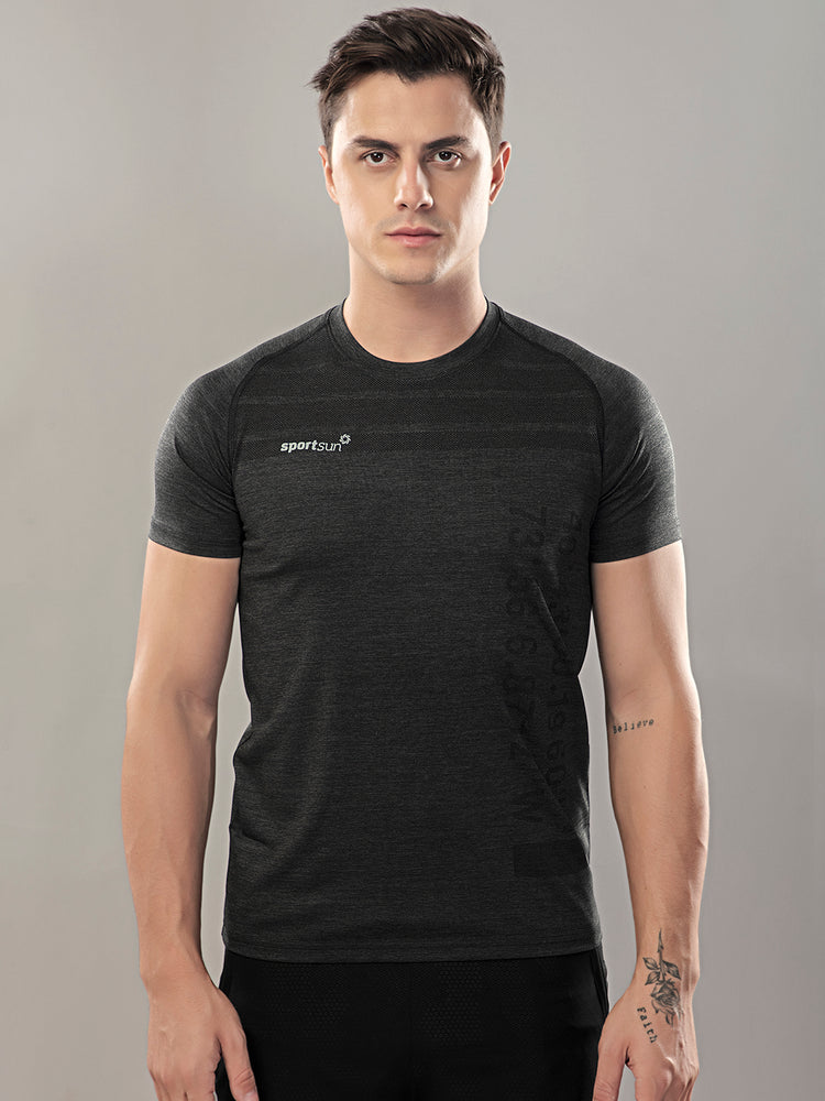 Sport Sun Seamless Round Neck Dark Grey T Shirt