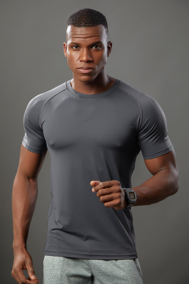 Sport Sun Round Neck Nylon Max Dark Grey T Shirt