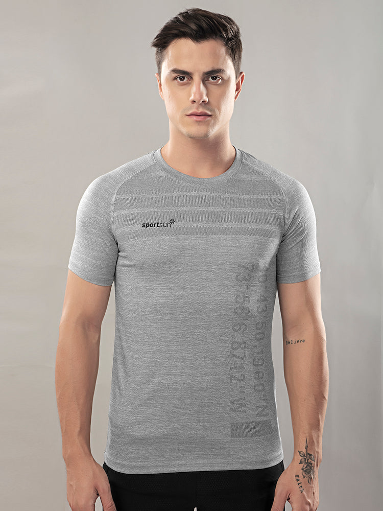 Sport Sun Seamless Round Neck Light Grey T Shirt