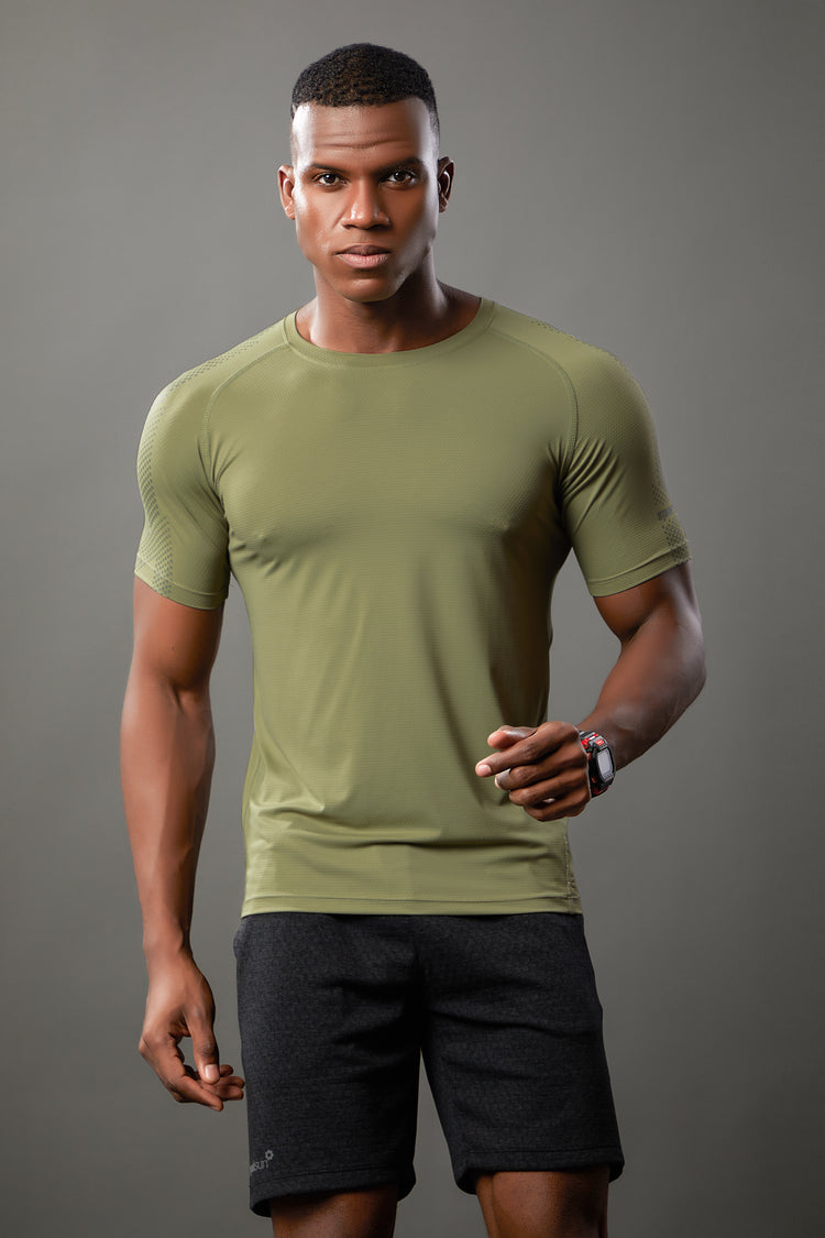 Sport Sun Round Neck Nylon Max Olive T Shirt