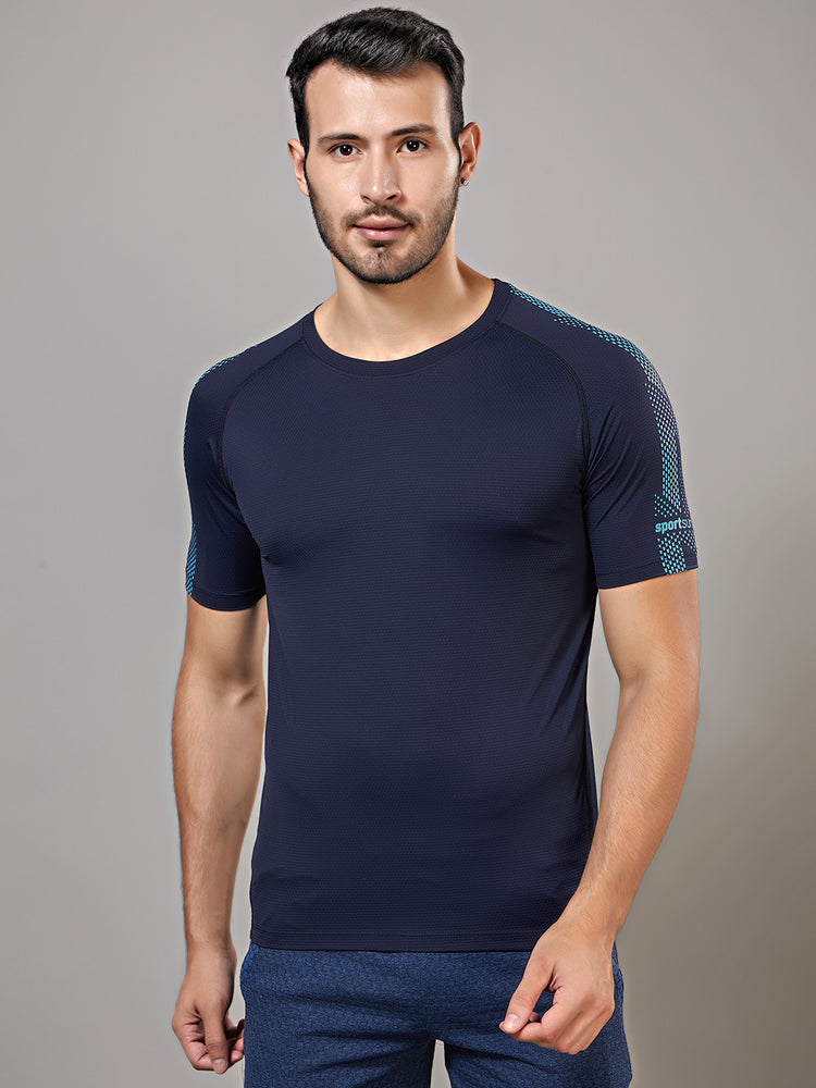 Sport Sun Round Neck Nylon Max Navy Blue T Shirt