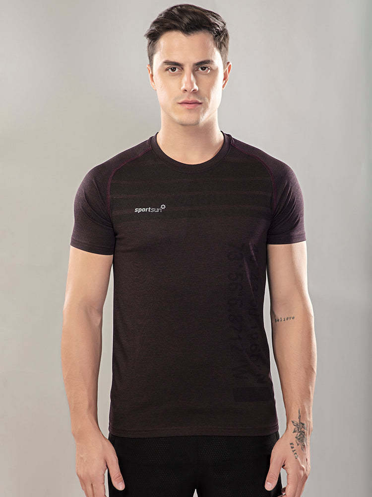 Sport Sun Seamless Round Neck Wine T Shirt