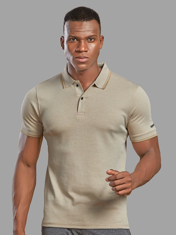 Sport Sun Beige Milange Cotton Matty Polo T Shirt