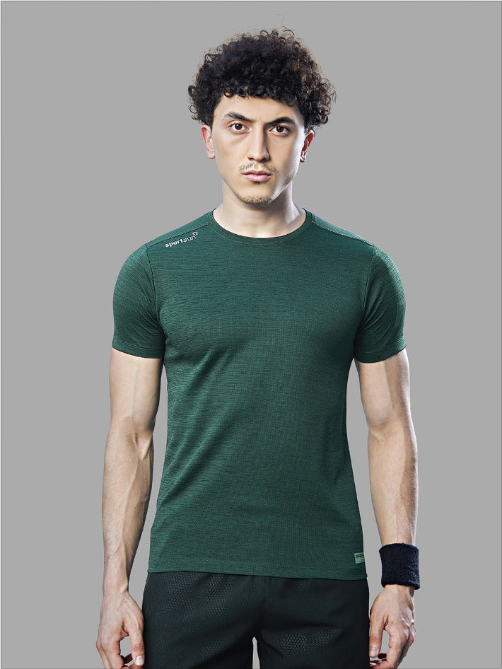 Sport Sun Cool Run Round Neck Green T Shirt