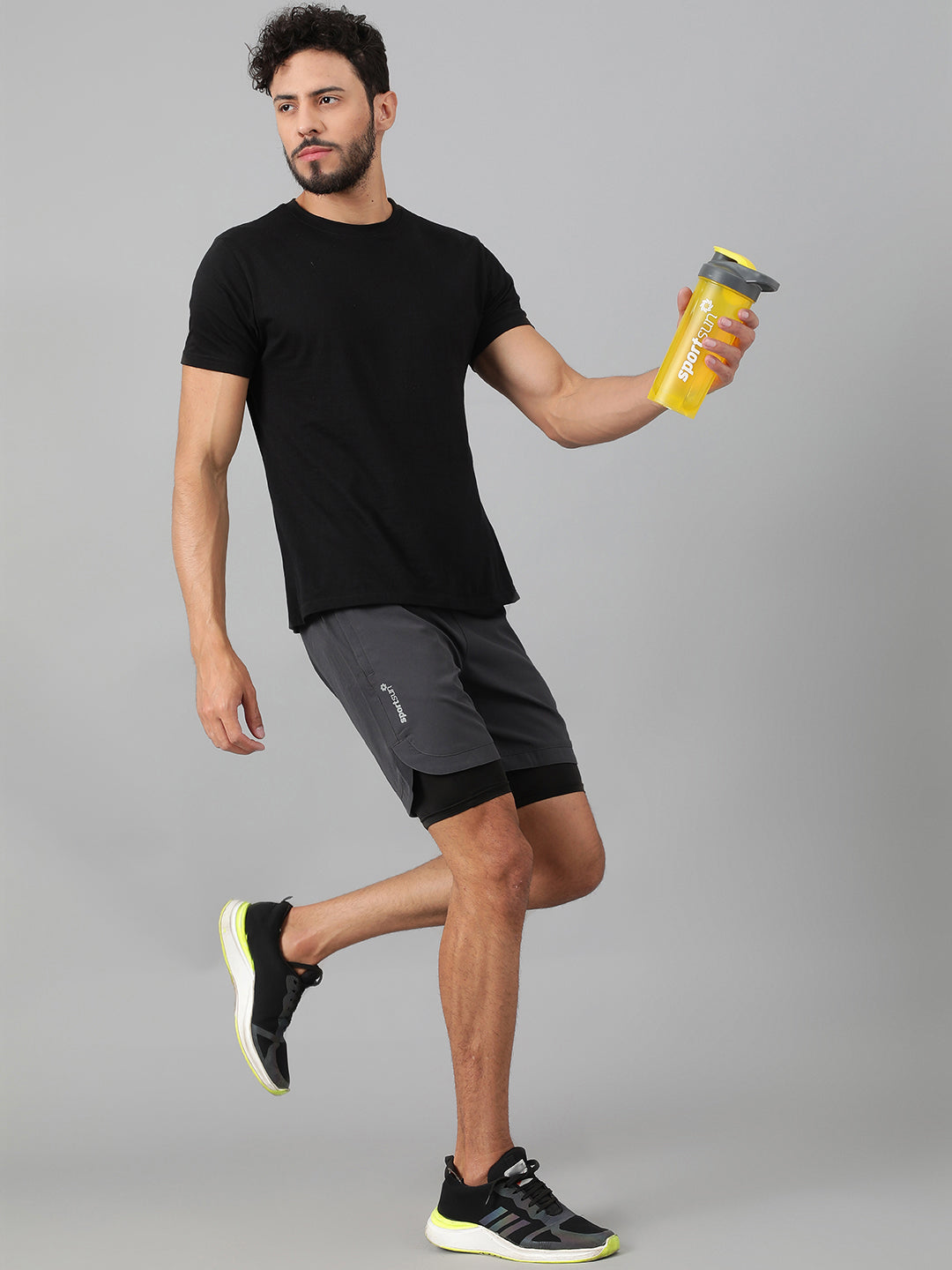 Sport Sun Solid Men NS Lycra Dark Grey Compression Shorts