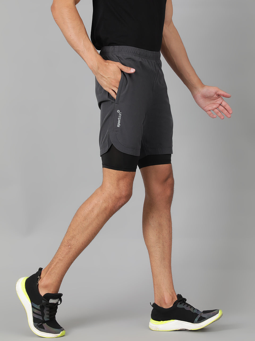 Sport Sun Solid Men NS Lycra Dark Grey Compression Shorts