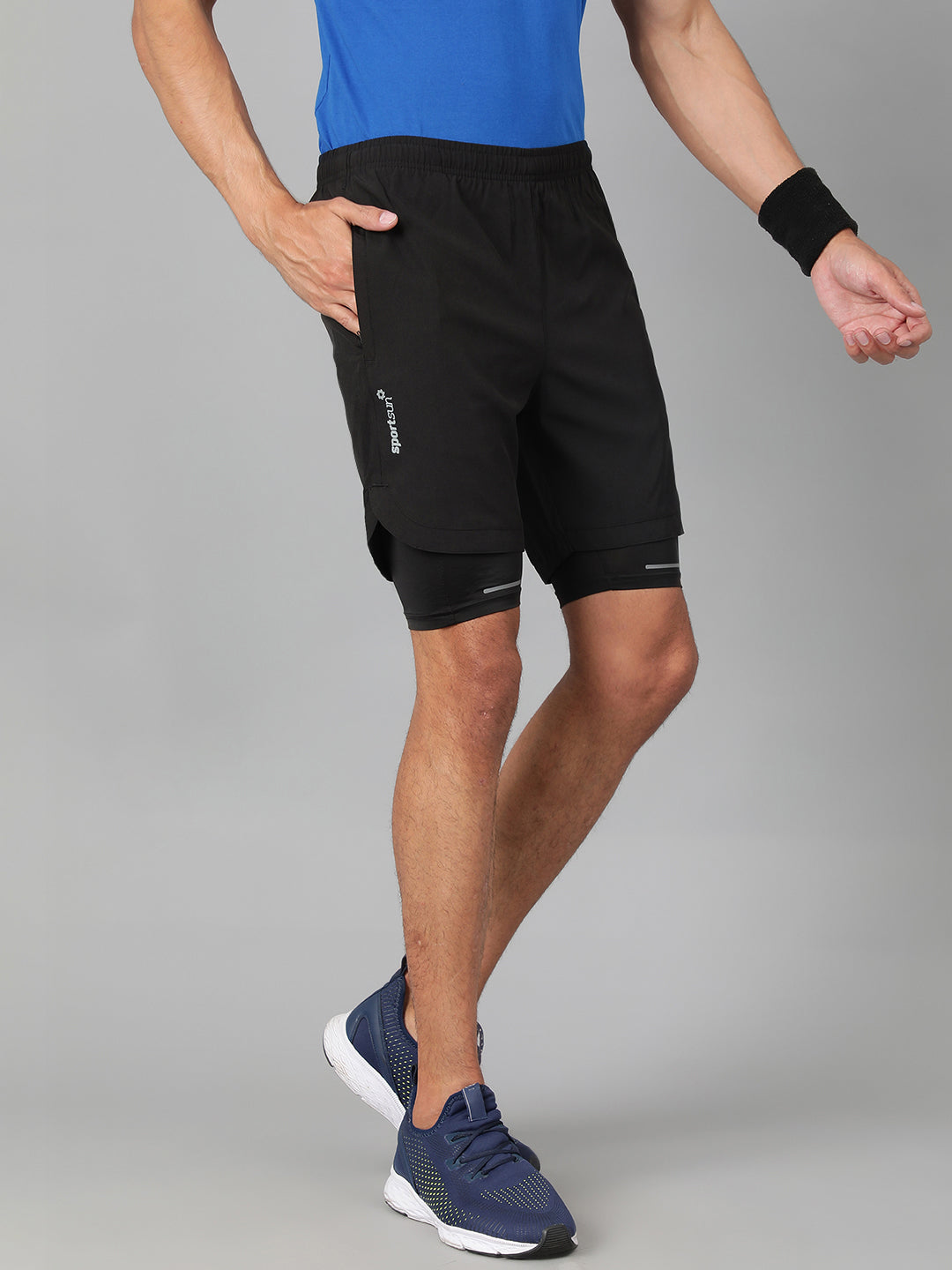 Sport Sun Solid Men NS Lycra Black Compression Shorts