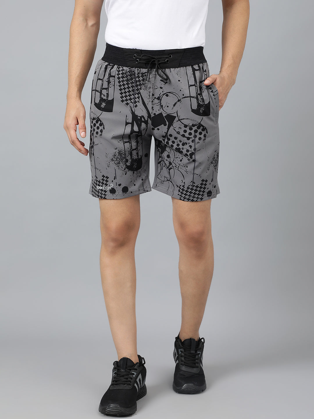 Sport Sun Dark Grey Printed Men NS Lycra Shorts