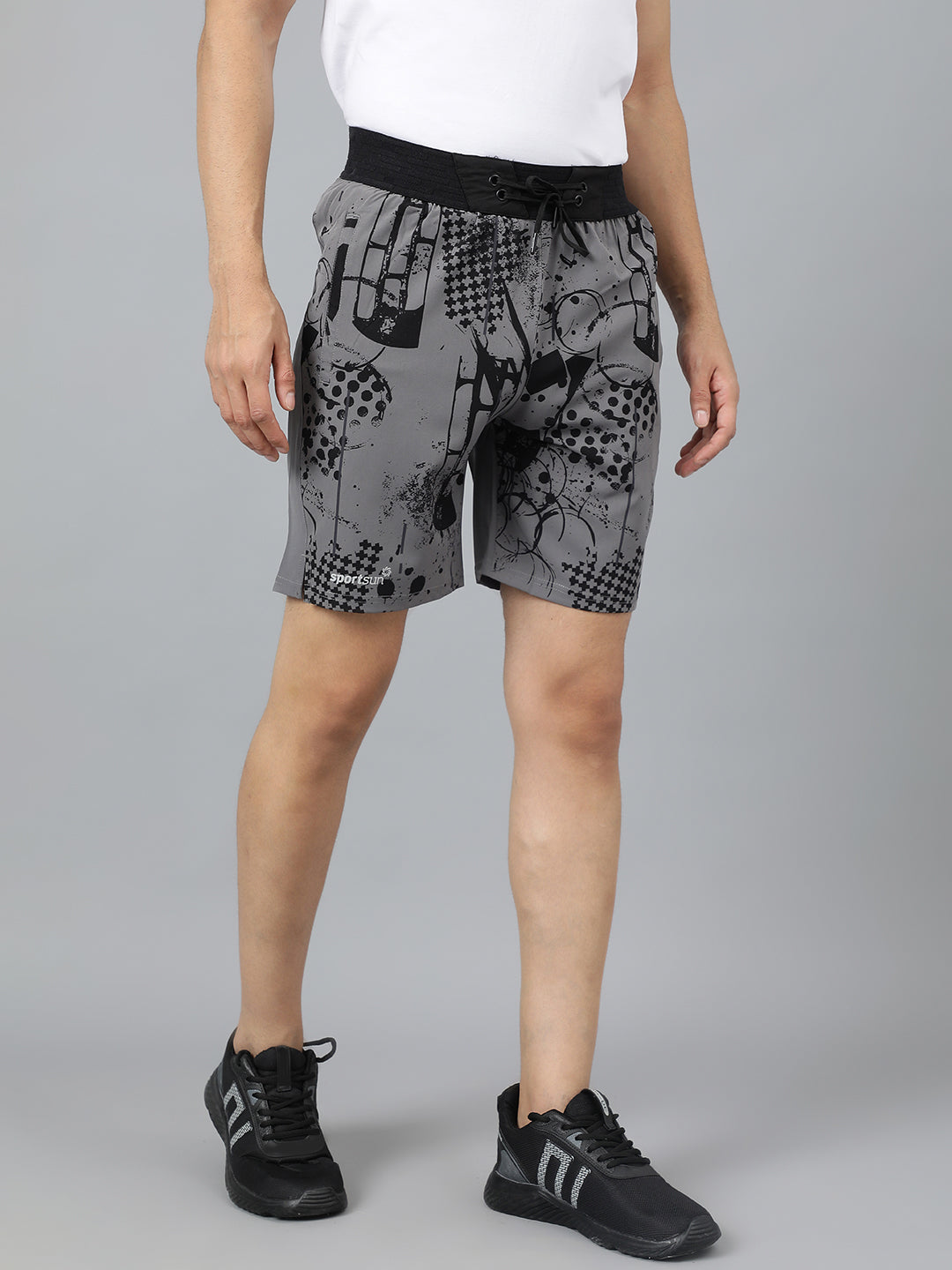 Sport Sun Dark Grey Printed Men NS Lycra Shorts