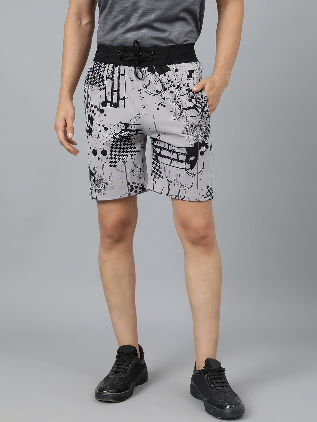 Sport Sun Light Grey Printed Men NS Lycra Shorts