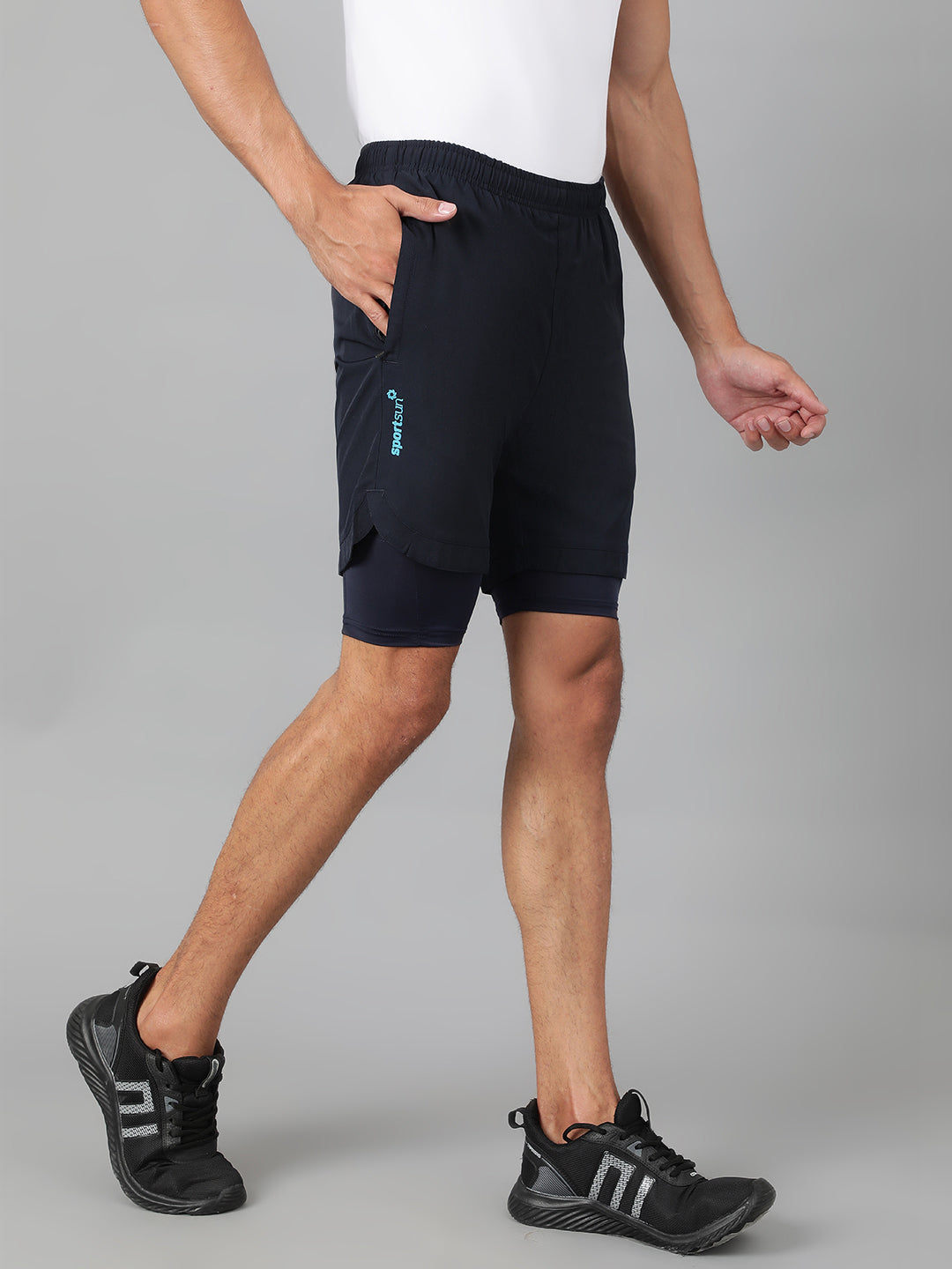 Sport Sun Solid Men NS Lycra Navy Blue Compression Shorts