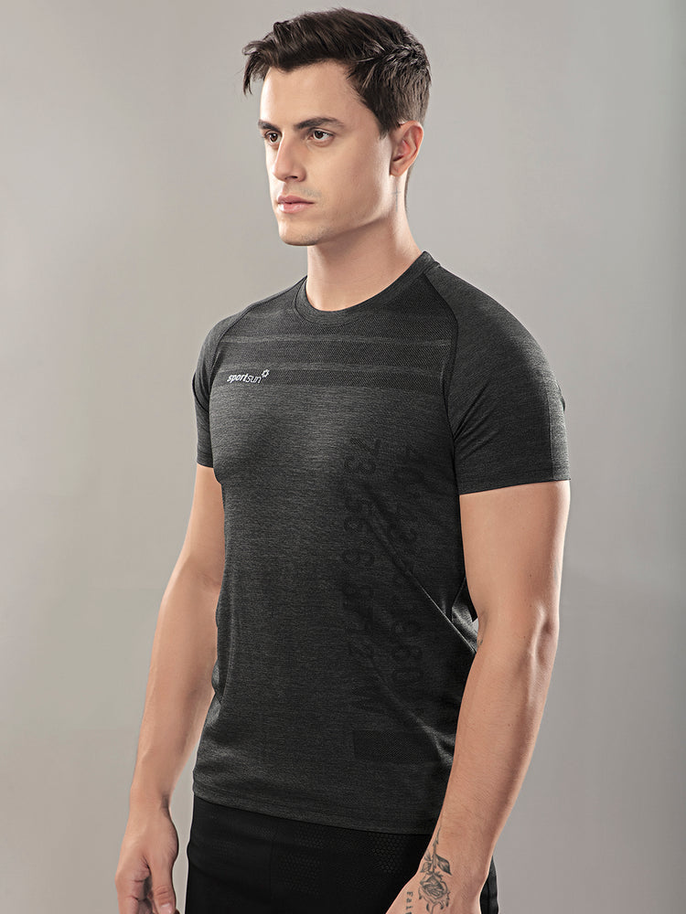 Sport Sun Seamless Round Neck Dark Grey T Shirt