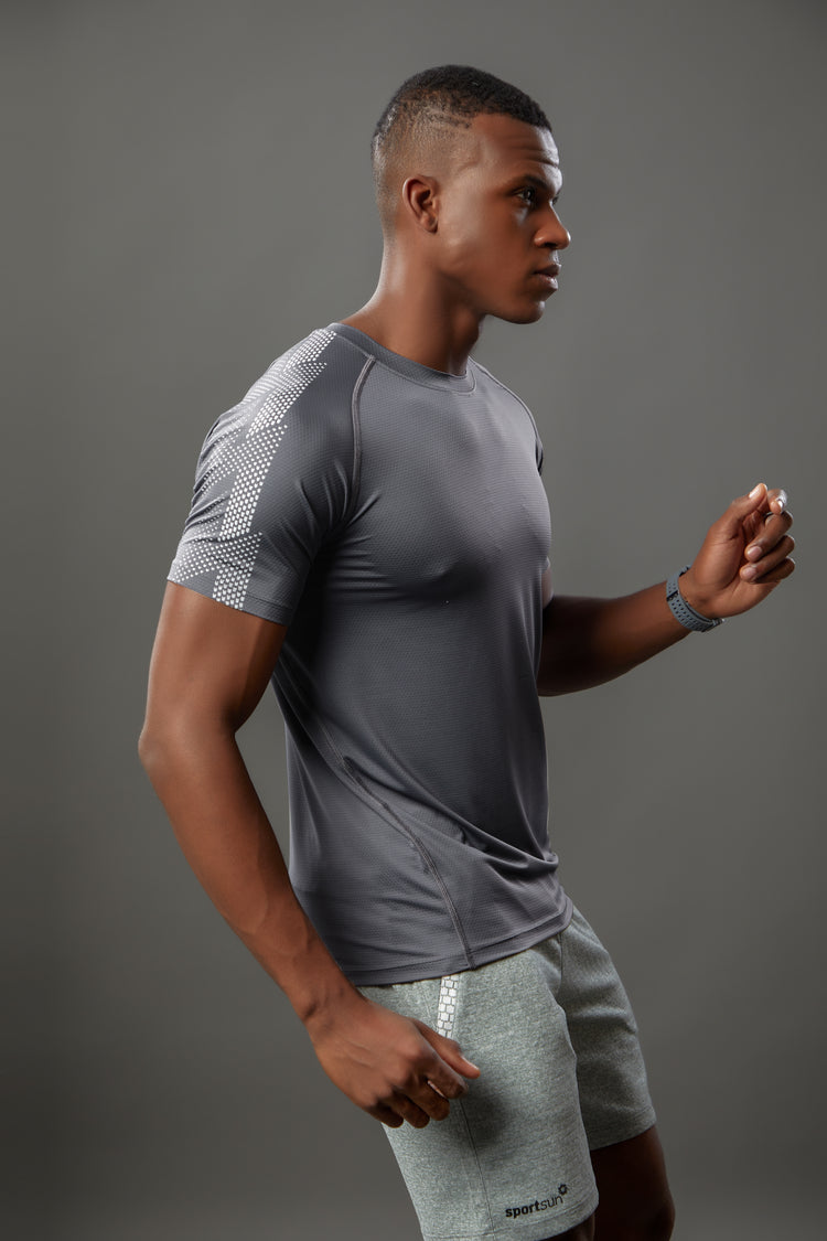 Sport Sun Round Neck Nylon Max Dark Grey T Shirt