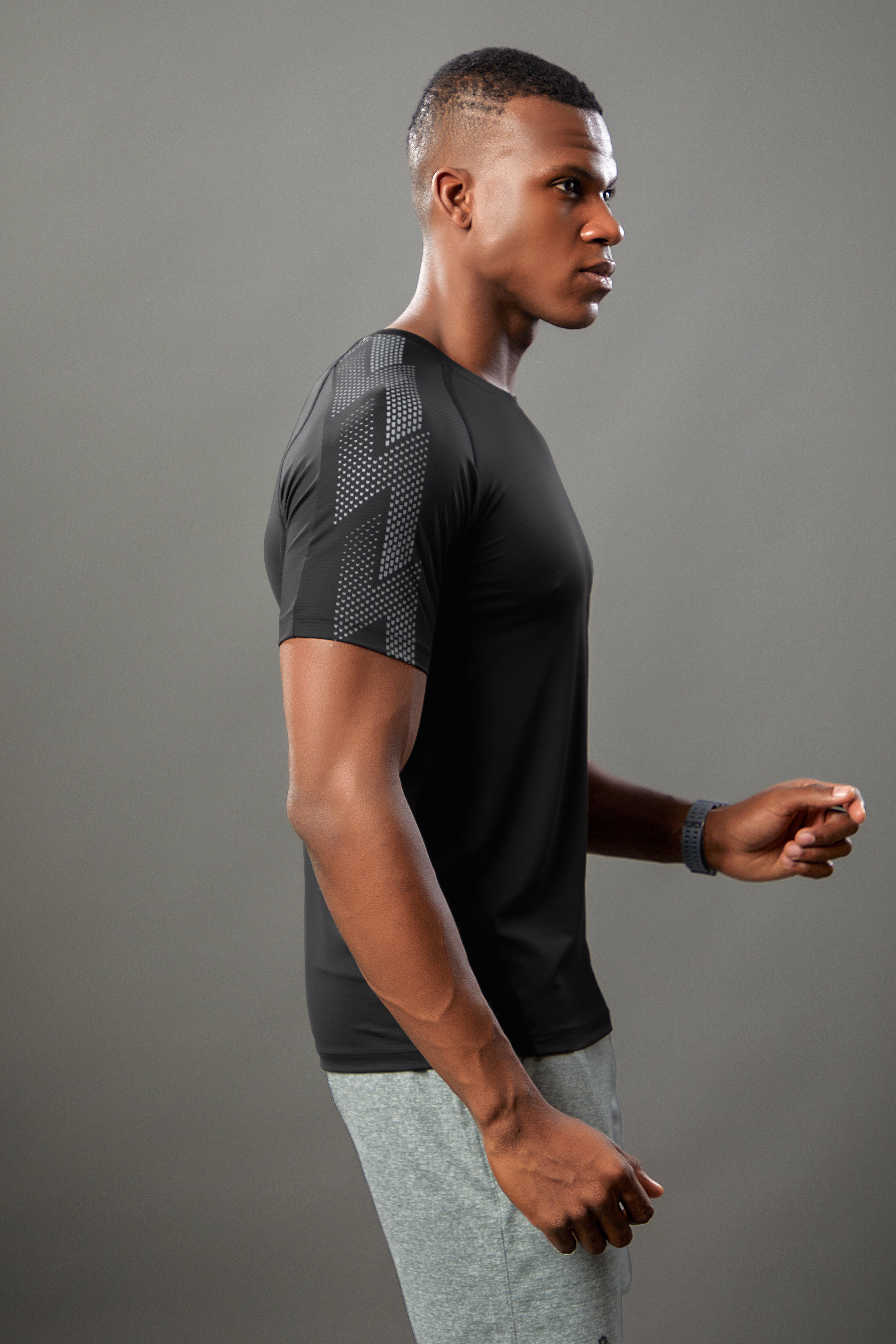 Sport Sun Round Neck Nylon Max Black T Shirt