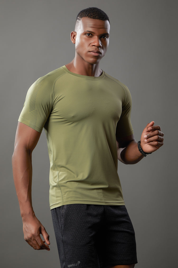 Sport Sun Round Neck Nylon Max Olive T Shirt