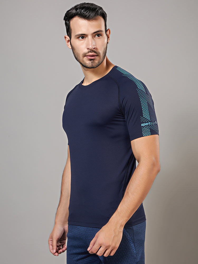 Sport Sun Round Neck Nylon Max Navy Blue T Shirt