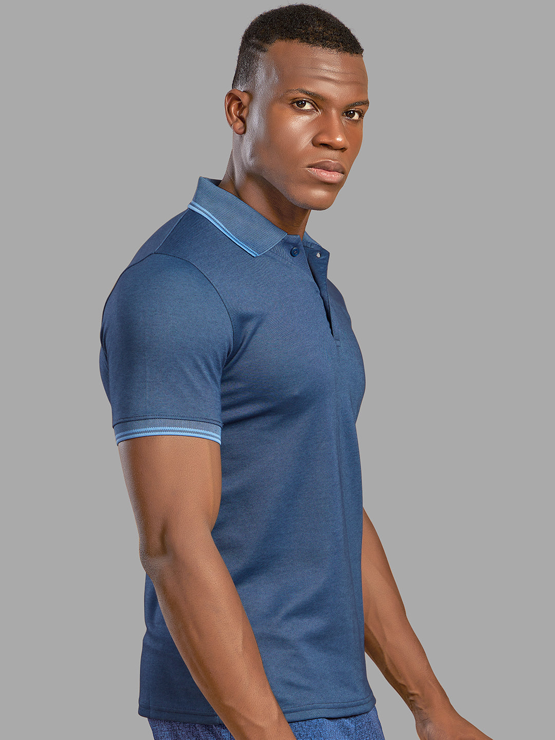 Sport Sun Navy Milange Cotton Matty Polo T Shirt