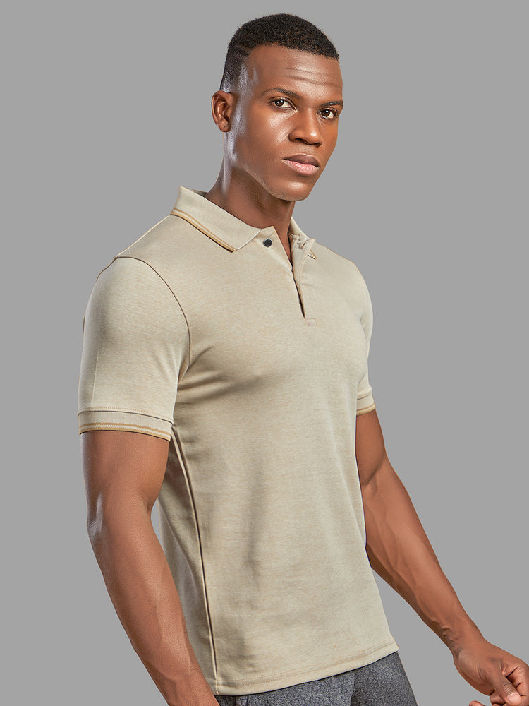 Sport Sun Beige Milange Cotton Matty Polo T Shirt