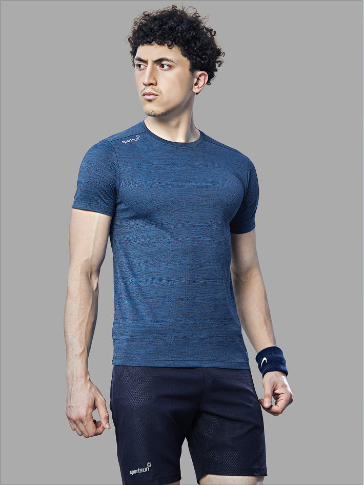 Sport Sun Cool Run Round Neck Navy Blue T Shirt