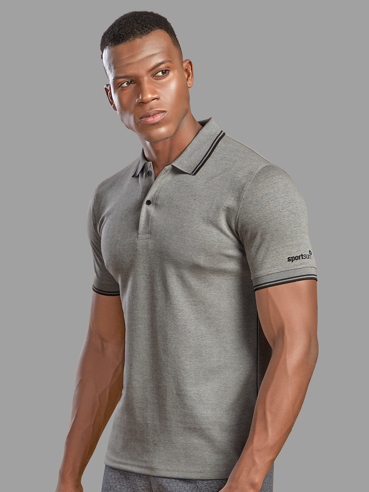 Sport Sun Black Milange Cotton Matty Polo T Shirt