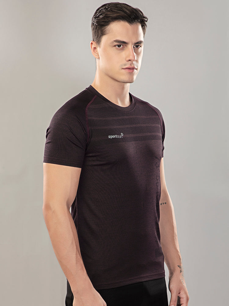 Sport Sun Seamless Round Neck Wine T Shirt